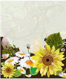 日式韩式向日葵太阳花韩式花纹线条背景