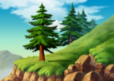 动画背景 红杉树 山坡图片