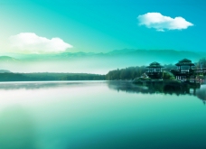 秀丽大自然风景唯美蓝色湖泊